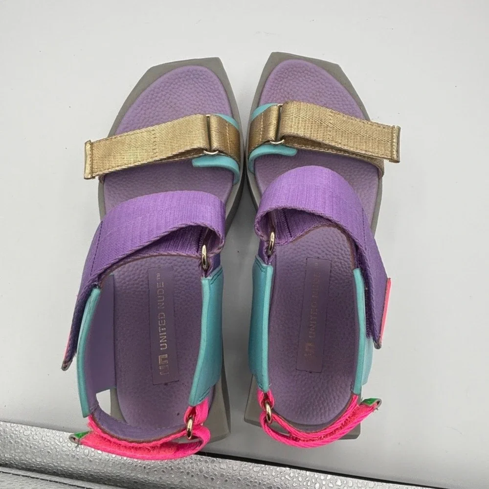 United Nude Delta Run Sandals EUC Sz 37 Purple Multi Platform Wedge Strappy